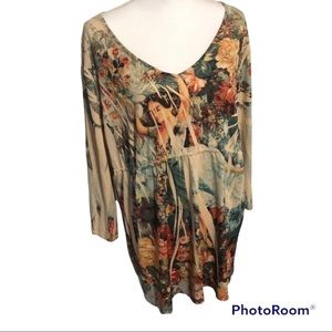 Venezia painting inspired empire waist blouse Renaissance style size 18 EUC